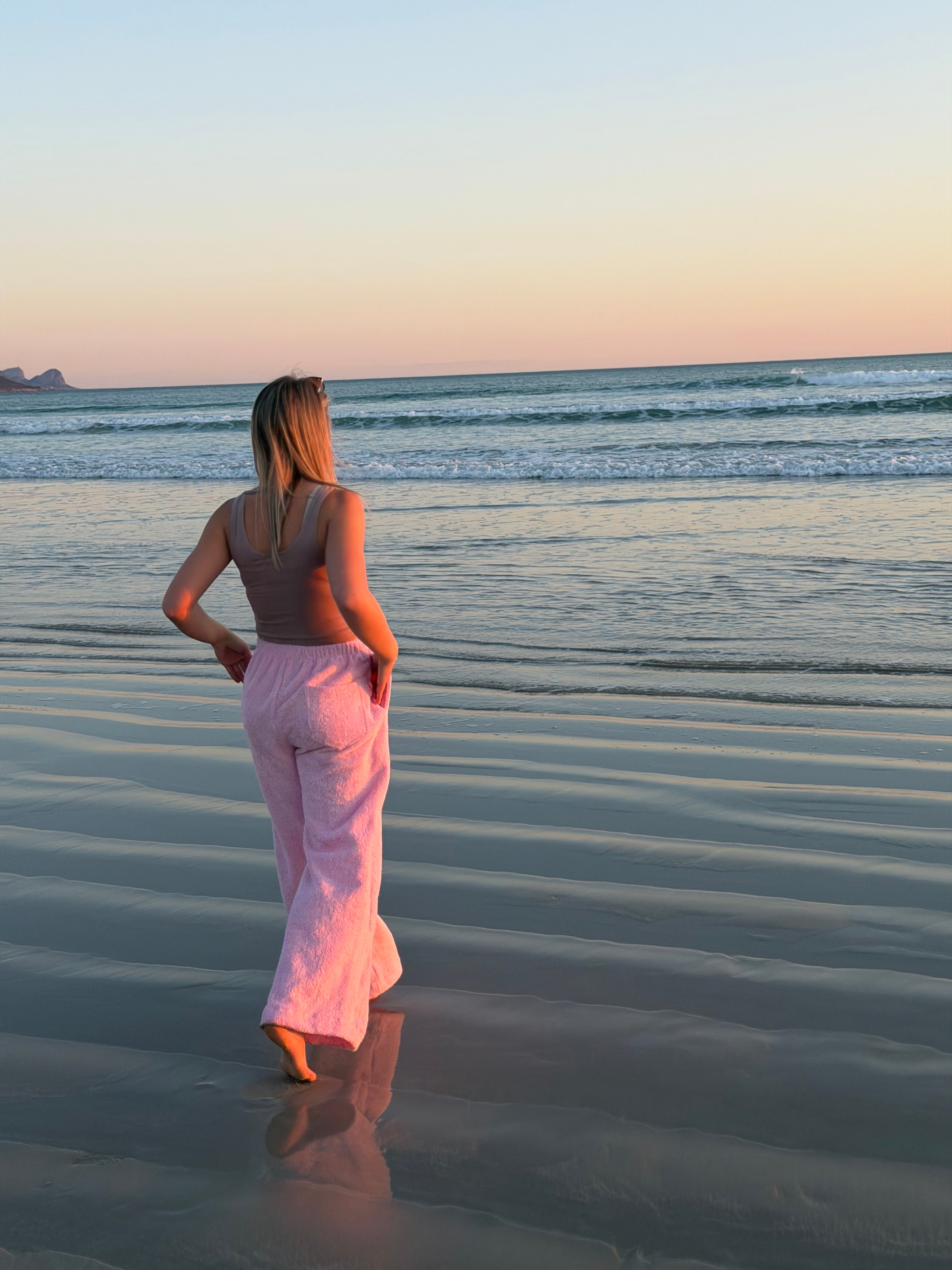 Towel Wide Leg Pants- Pink
