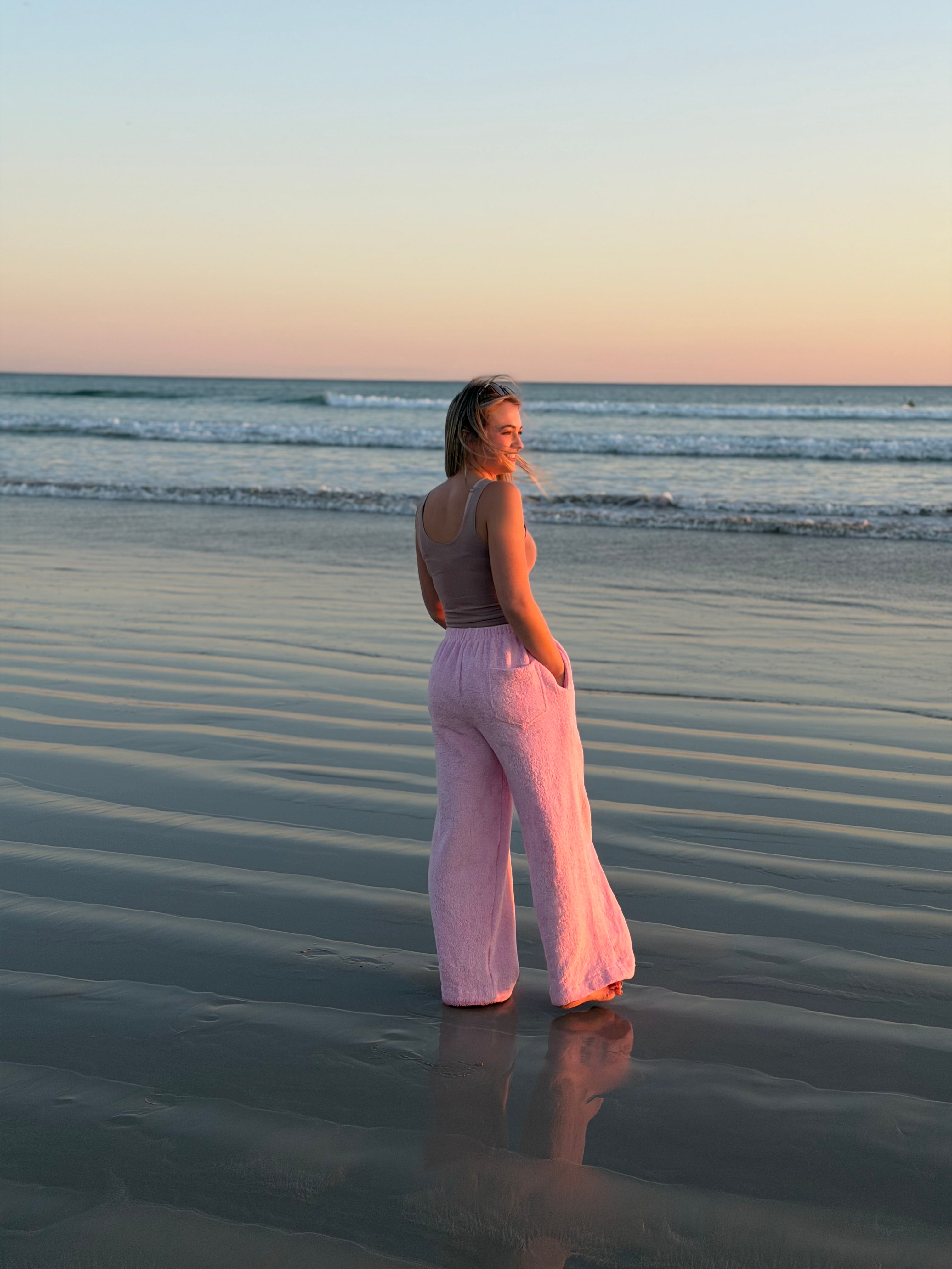 Towel Wide Leg Pants- Pink