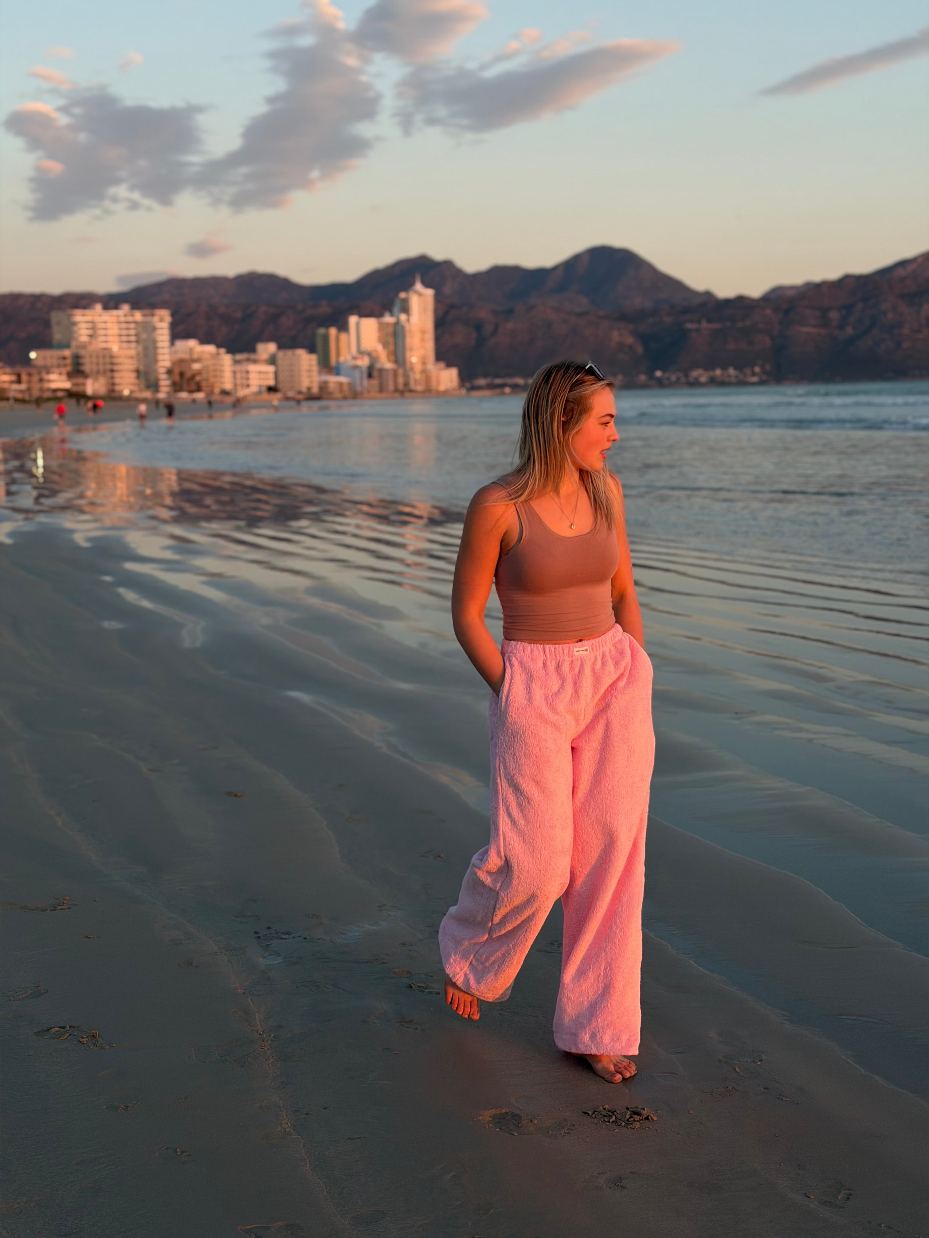 Towel Wide Leg Pants- Pink