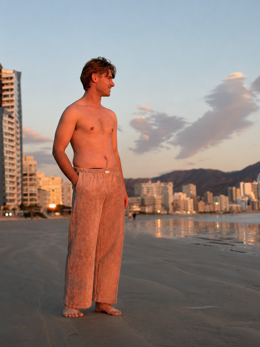 Towel Wide Leg Pants- Mauve