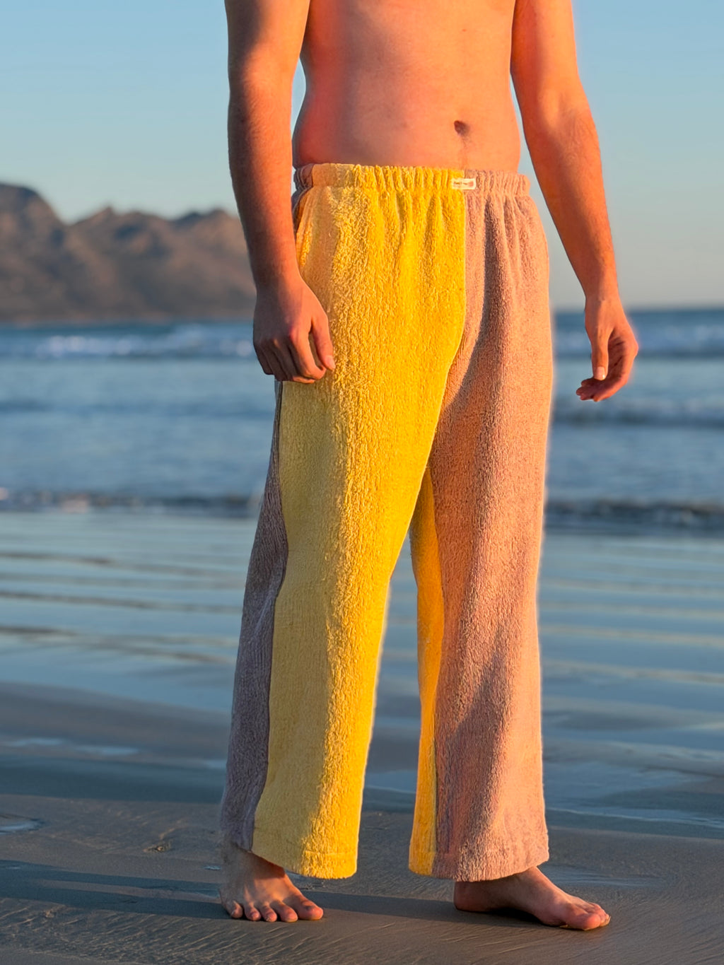 Two Tone Towel Wide Leg Pants - Mustard and Mauve