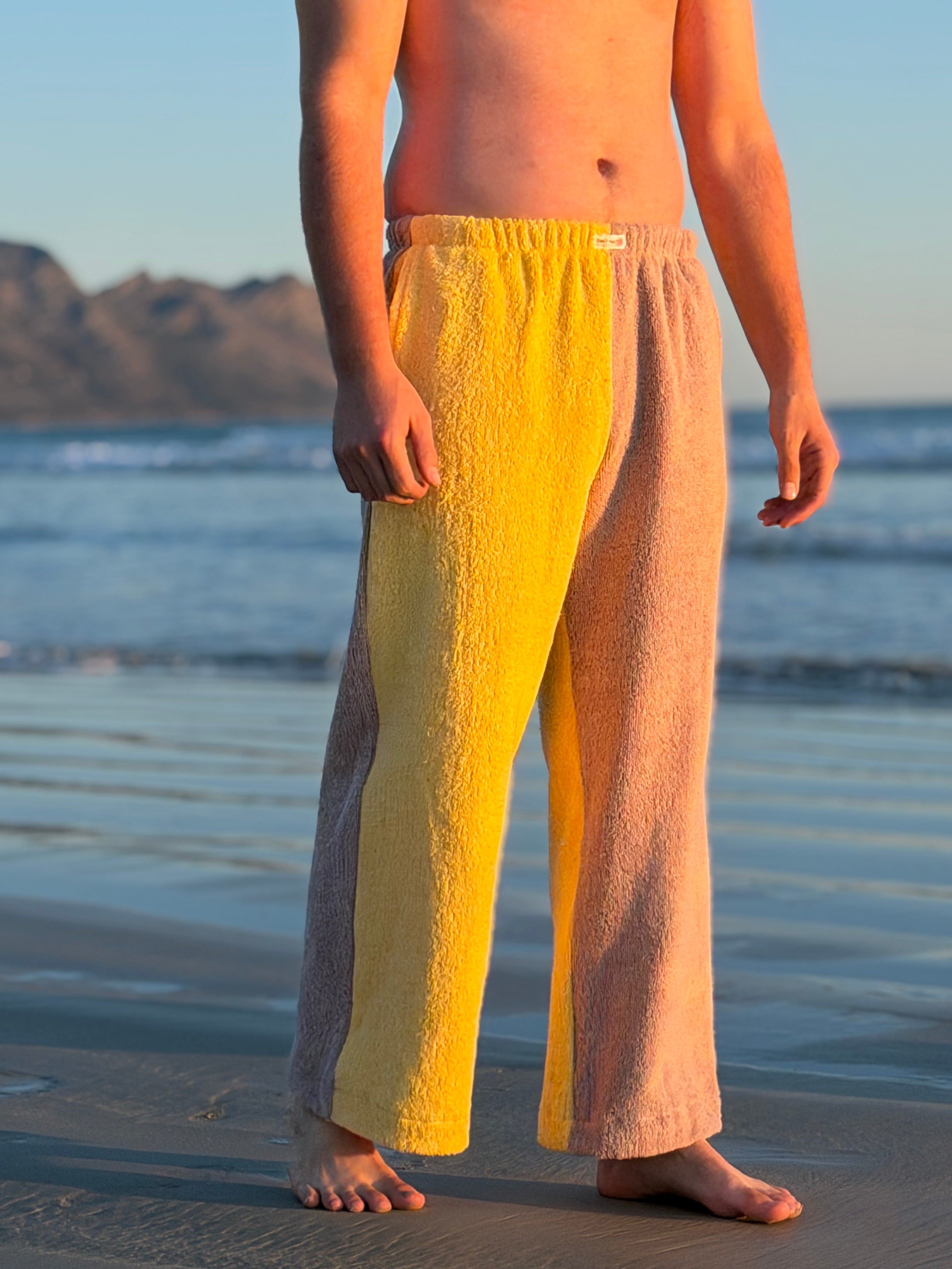 Two Tone Towel Wide Leg Pants - Mustard and Mauve