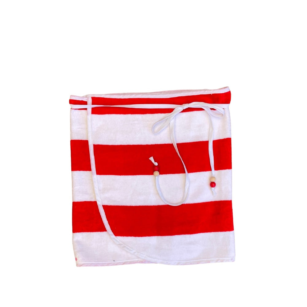 Vibrant Red Striped Towel Wrap Skirt
