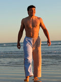 Two Tone Towel Wide Leg Pants - Blue and Mauve