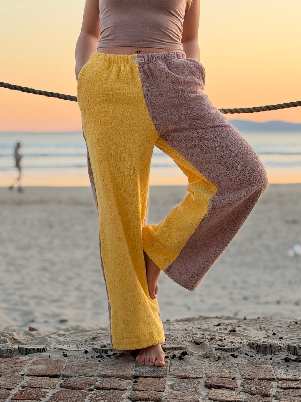 Two Tone Towel Wide Leg Pants - Mustard and Mauve