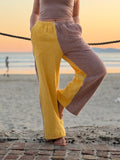 Two Tone Towel Wide Leg Pants - Mustard and Mauve